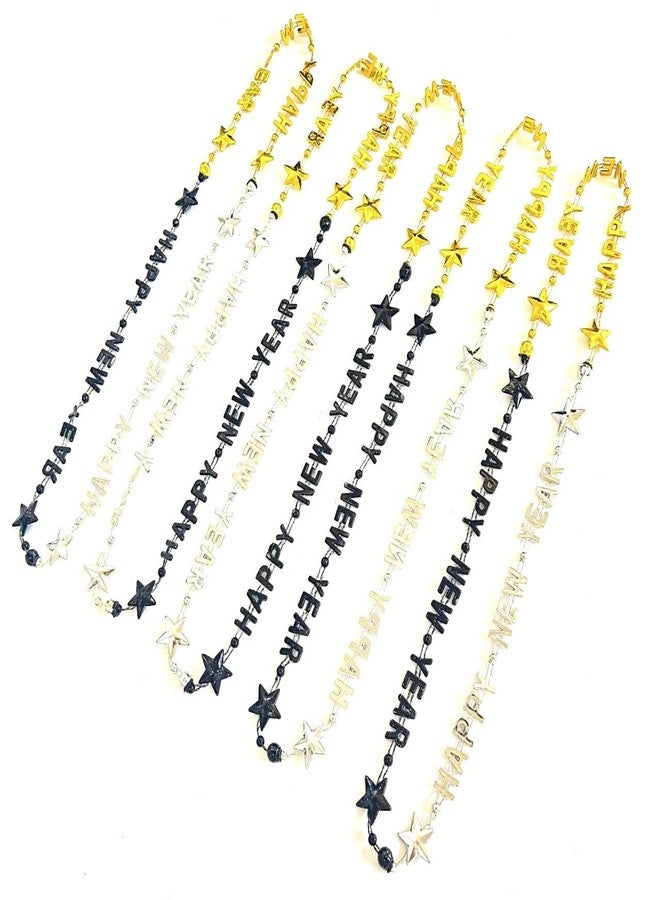 GZYSSL 12Pcs Happy New Year Black Gold Silver Beads Necklaces Party Favors New Year New Year's Eve Party Bead Necklaces Decorations - Image 3